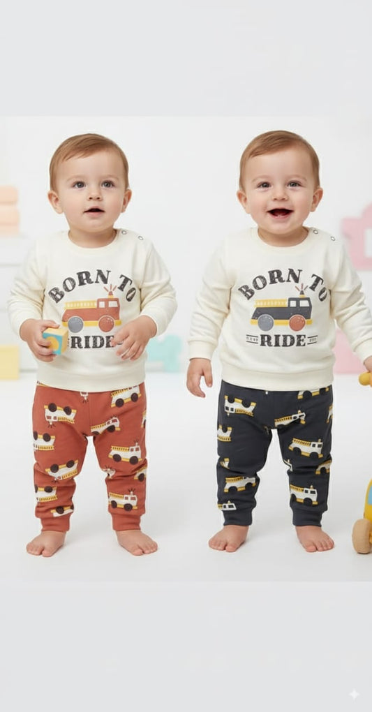 Born to Ride Vehicle Print & Pant Set – 9M to 3Y