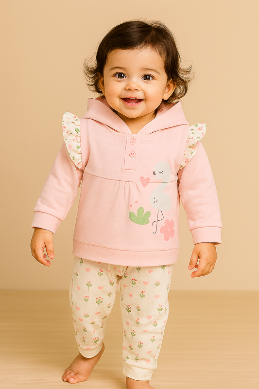 MintKids Baby Hoodie Set – Flamingo & Floral Print (2 Colors)