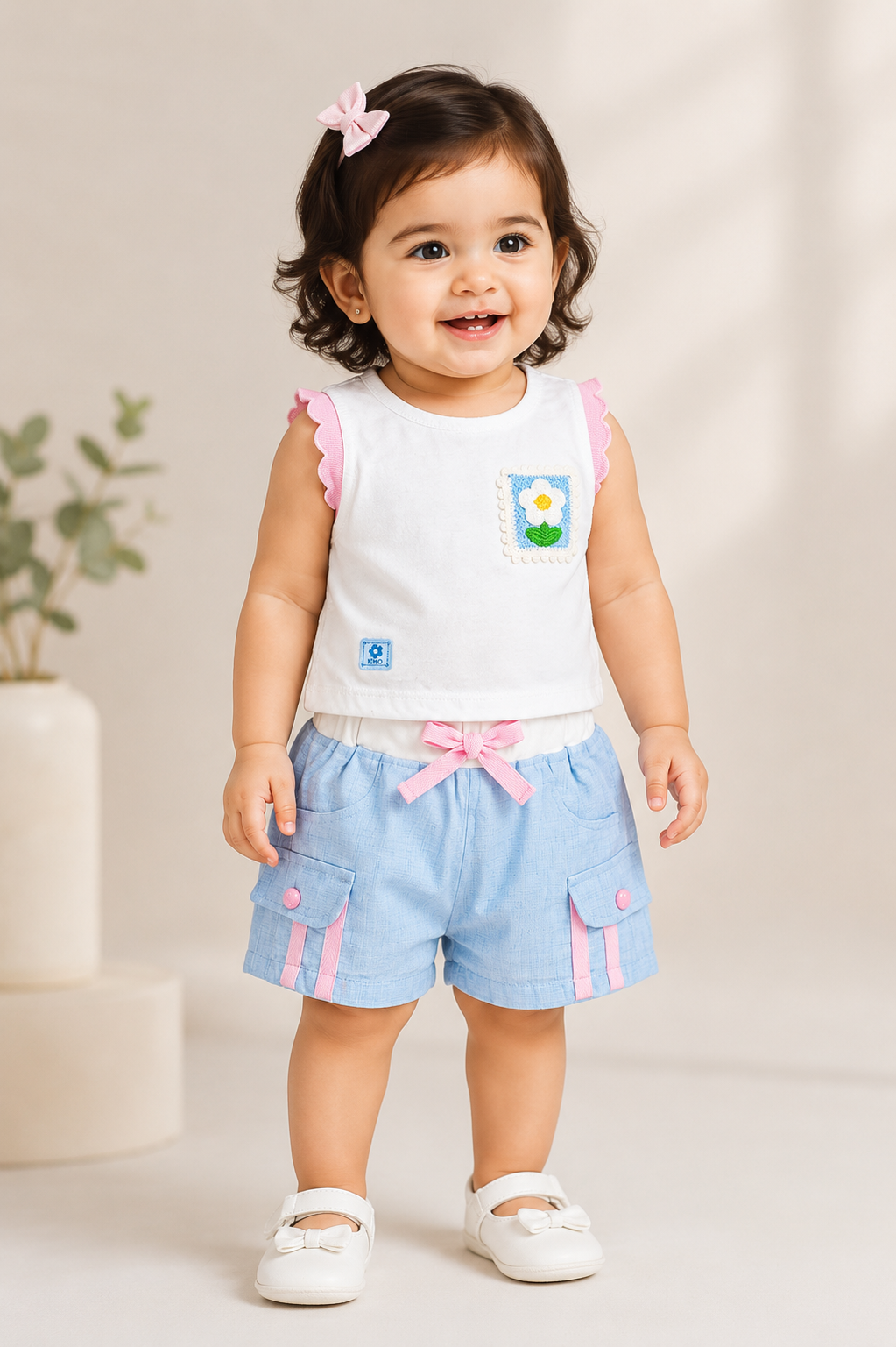 Daisy Stamp Flutter Top & Cargo Shorts Set (1 to 4 years)