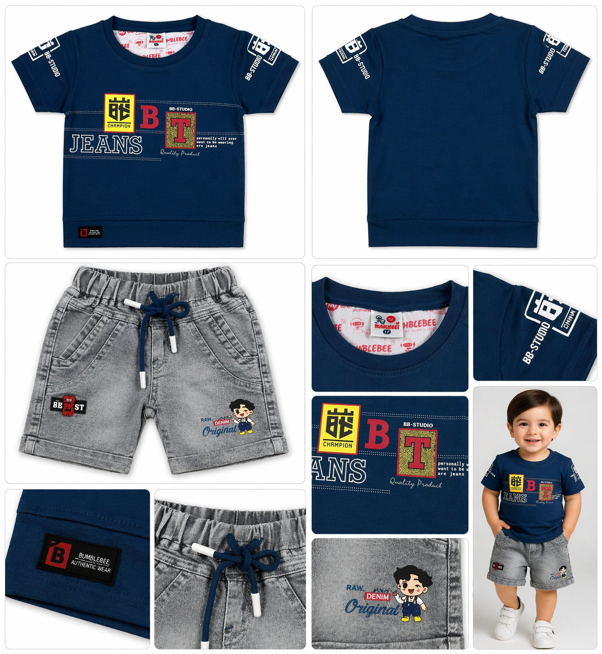 Boys Printed T-Shirt & Grey Shorts Set