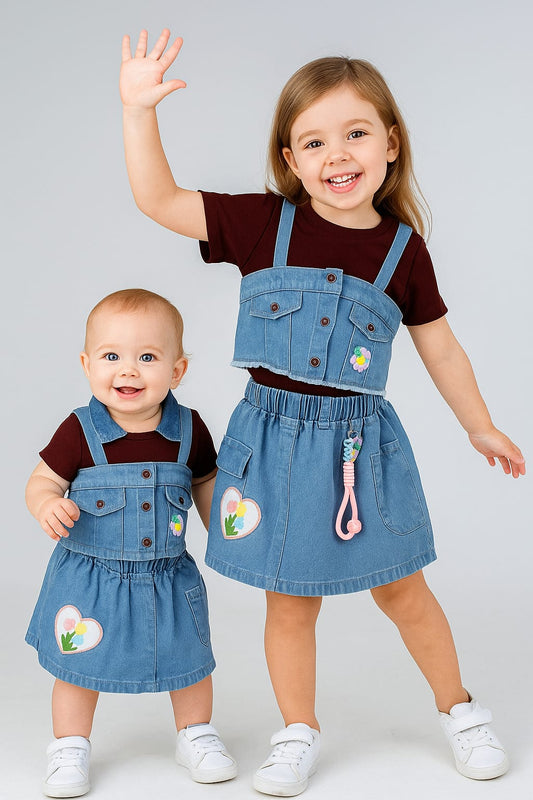 Playful Denim Skirt & Top Set for Kids