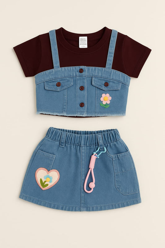 Playful Denim Skirt & Top Set for Kids
