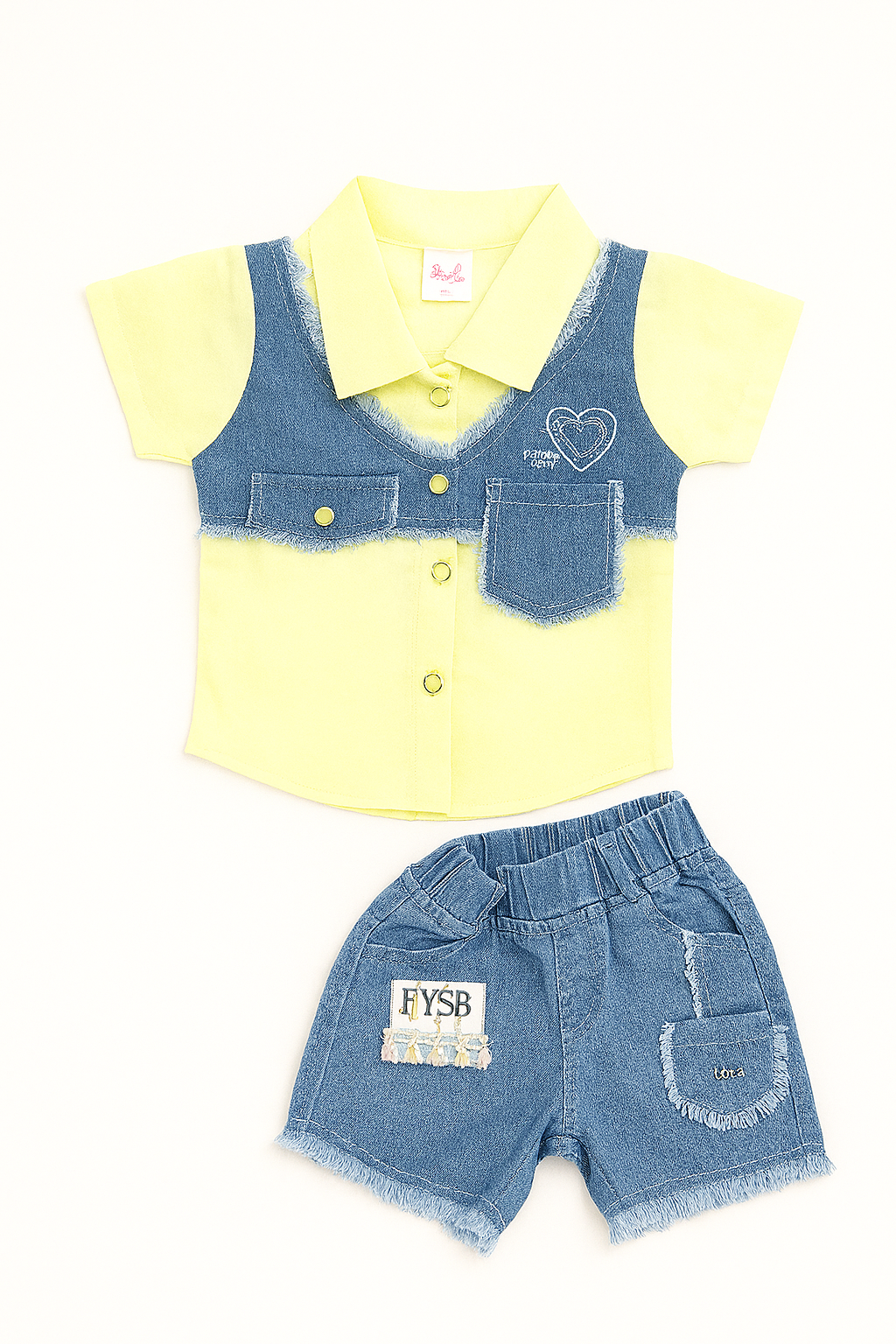 Chic Denim Vest-Style Cord Set – Pink & Blue (Baby Girls)