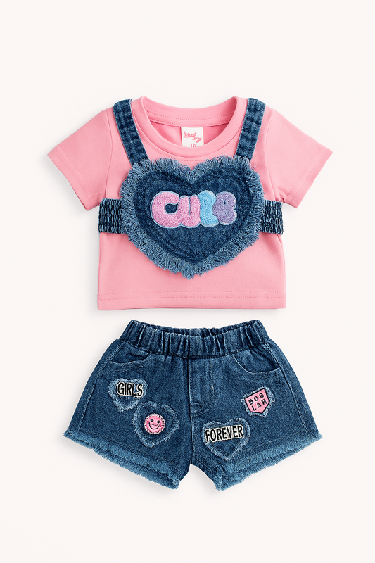 Denim Heart Patch cordset – CUTE Edition (Baby Girls)