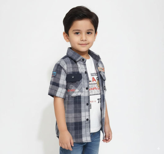 Boys’ Casual Checkered Shirt with Inner Tee (4 to 15 Years)