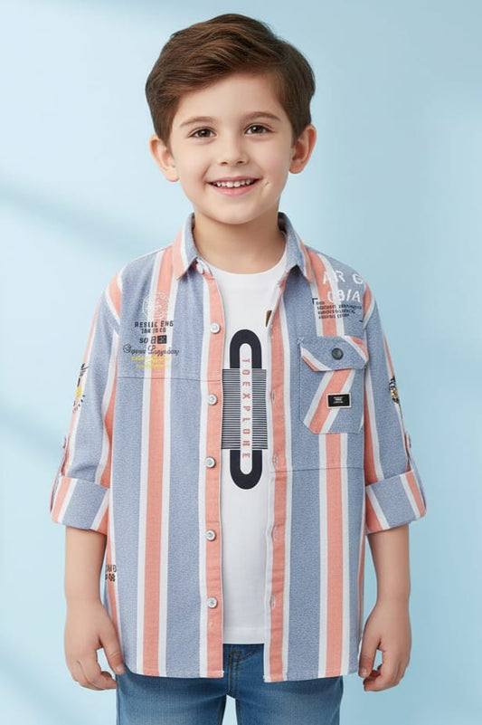 Boys Striped Casual Shirt With T-Shirt Aged – 6Y to 17Y