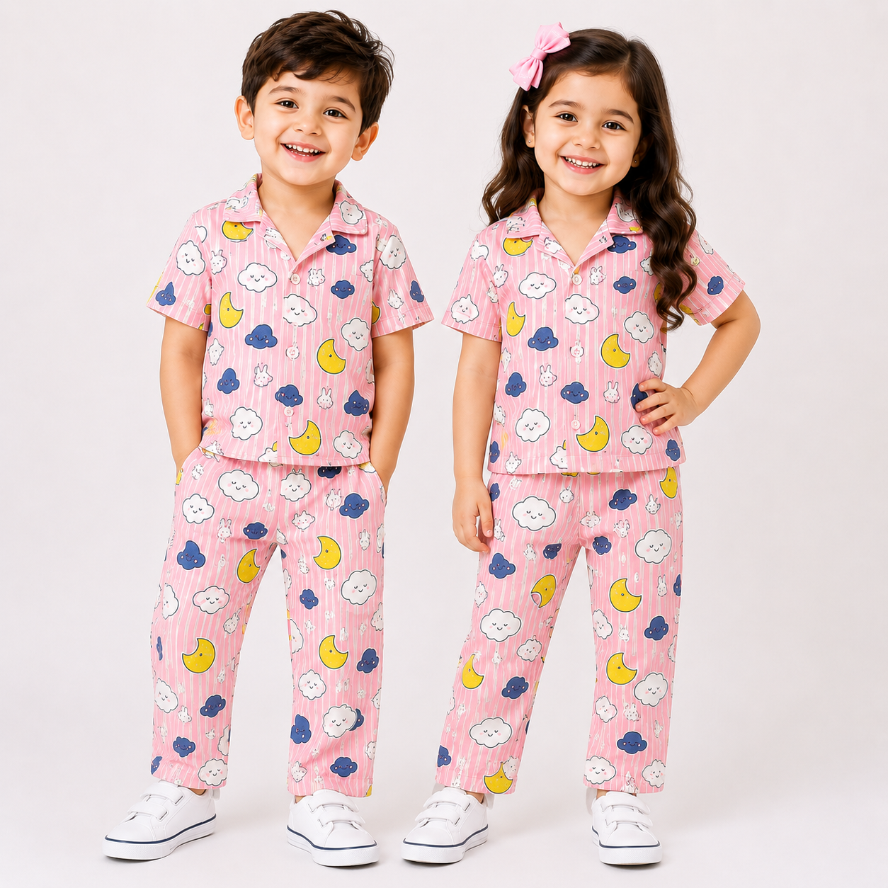 Cloud & Moon Print Shirt & Pyjama Set
