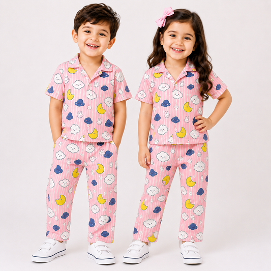 Cloud & Moon Print Shirt & Pyjama Set