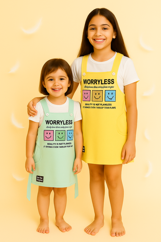 Smiley Graphic Dungaree Set for Girls – 2-Piece