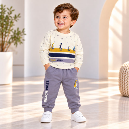 Sailboat Stripe Top & Grey Jogger Set