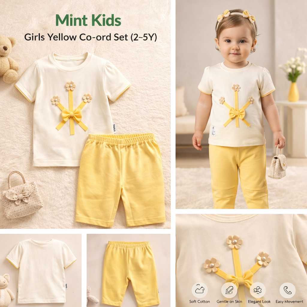 Mint Kids Girls Yellow Co-ord Set (2–5Y)