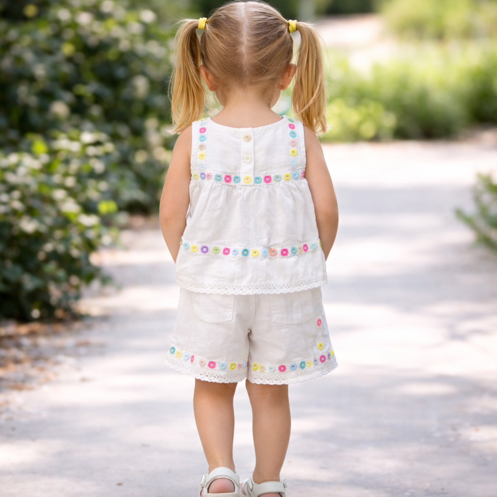 Girls White Embroidered Top with Shorts Set
