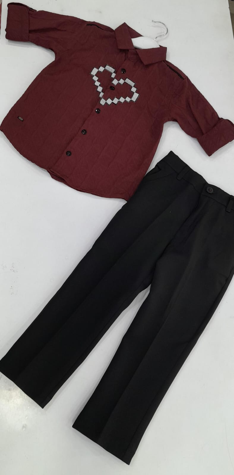 Mint Kids 2242 Boys Maroon Shirt and Black Pants Set