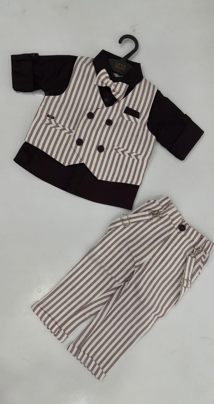 Mint Kids 138 Boys Striped Waistcoat and Suspender Pants Set
