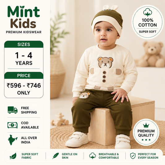 Teddy Bear Olive Coord Set with Cap