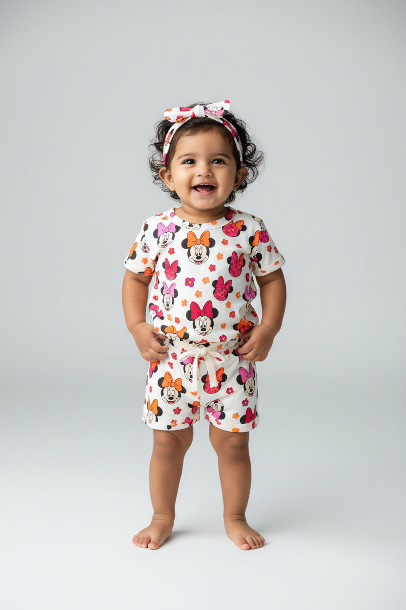 Minnie Mouse Print Baby Girl Outfit