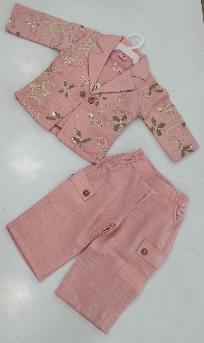 Girls Sequin Blazer & Pink Cargo Pants Set – 1389
