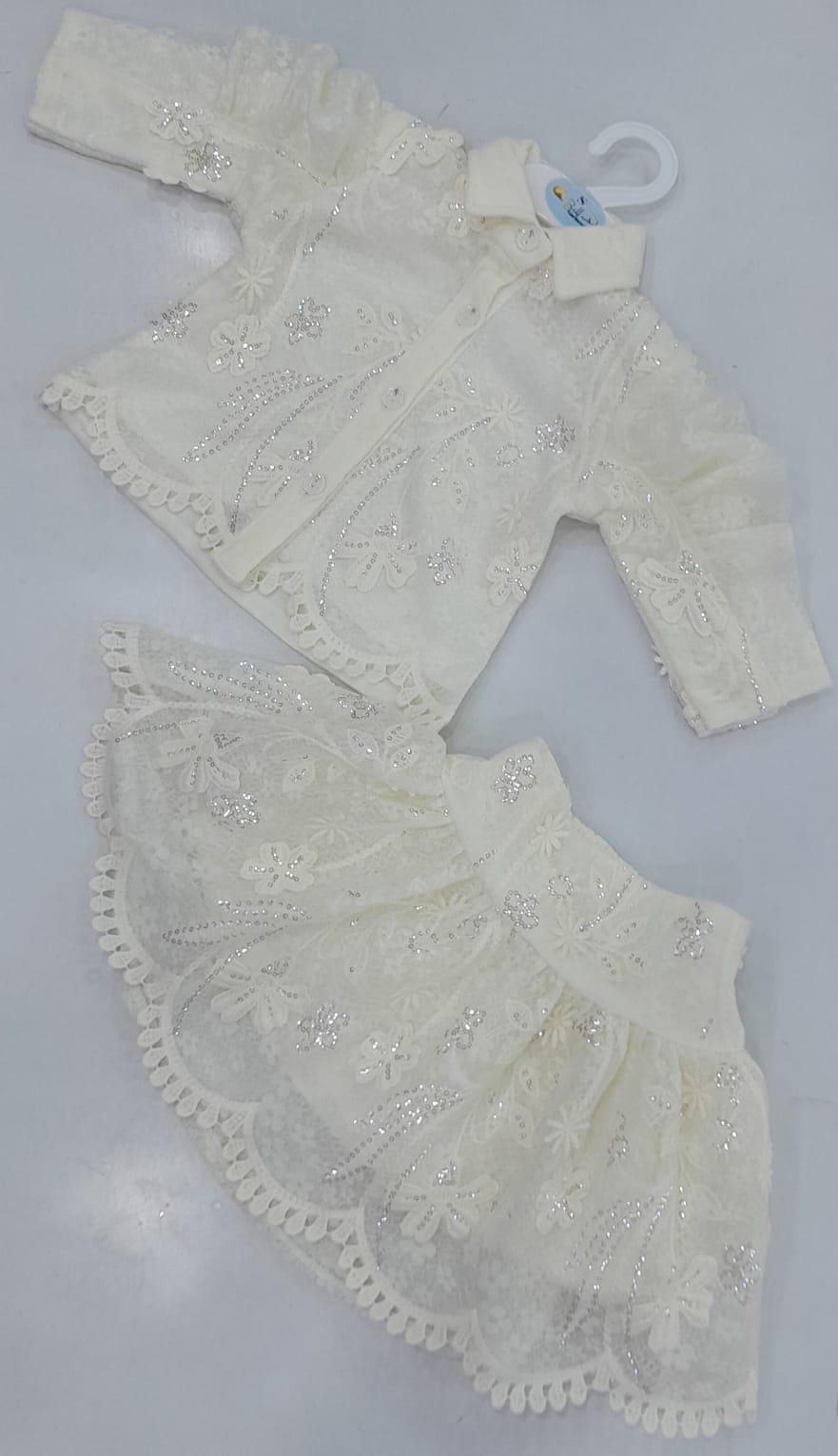 Girls Ivory Chikankari Kurti & Skirt Set – 4527