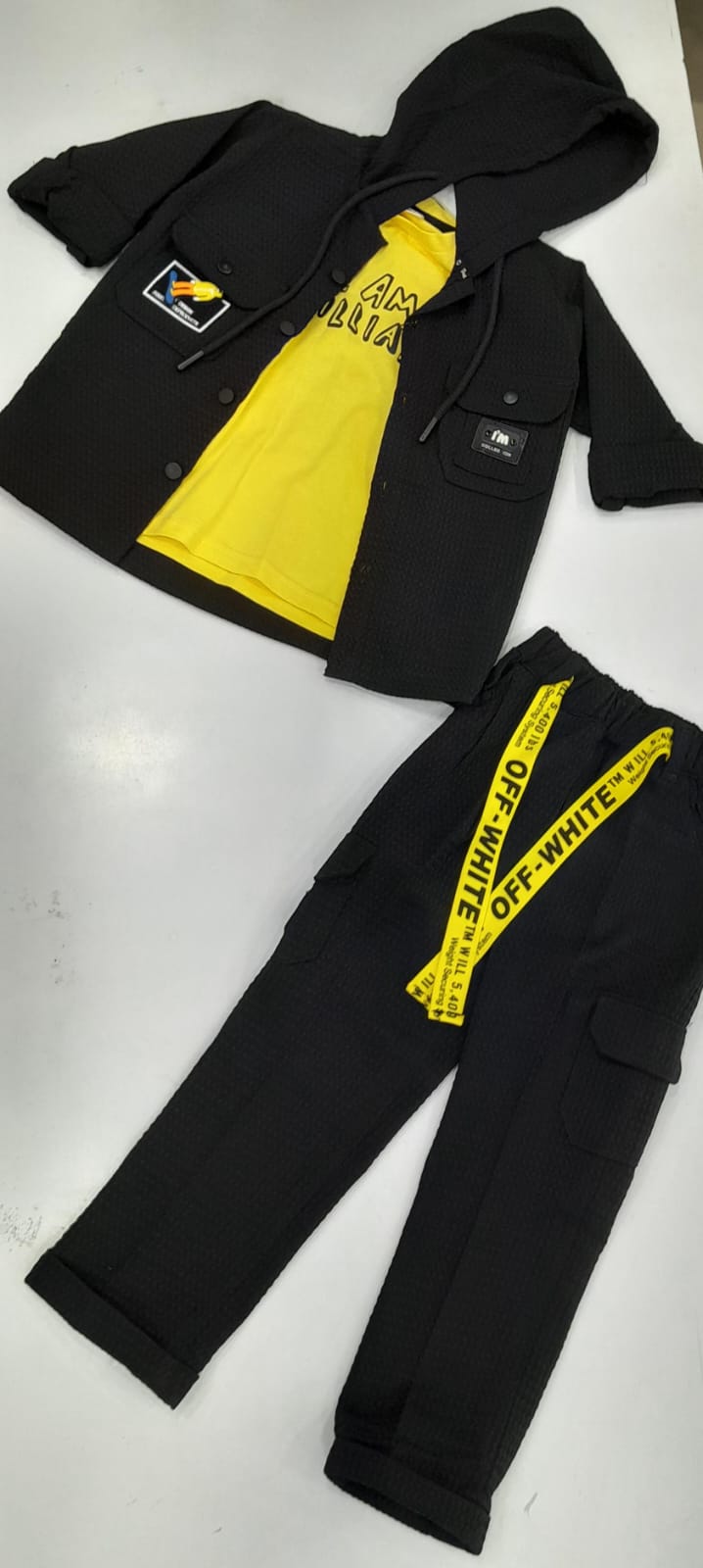 Boys Black Hoodie Jacket & Cargo Pants Set – 2154