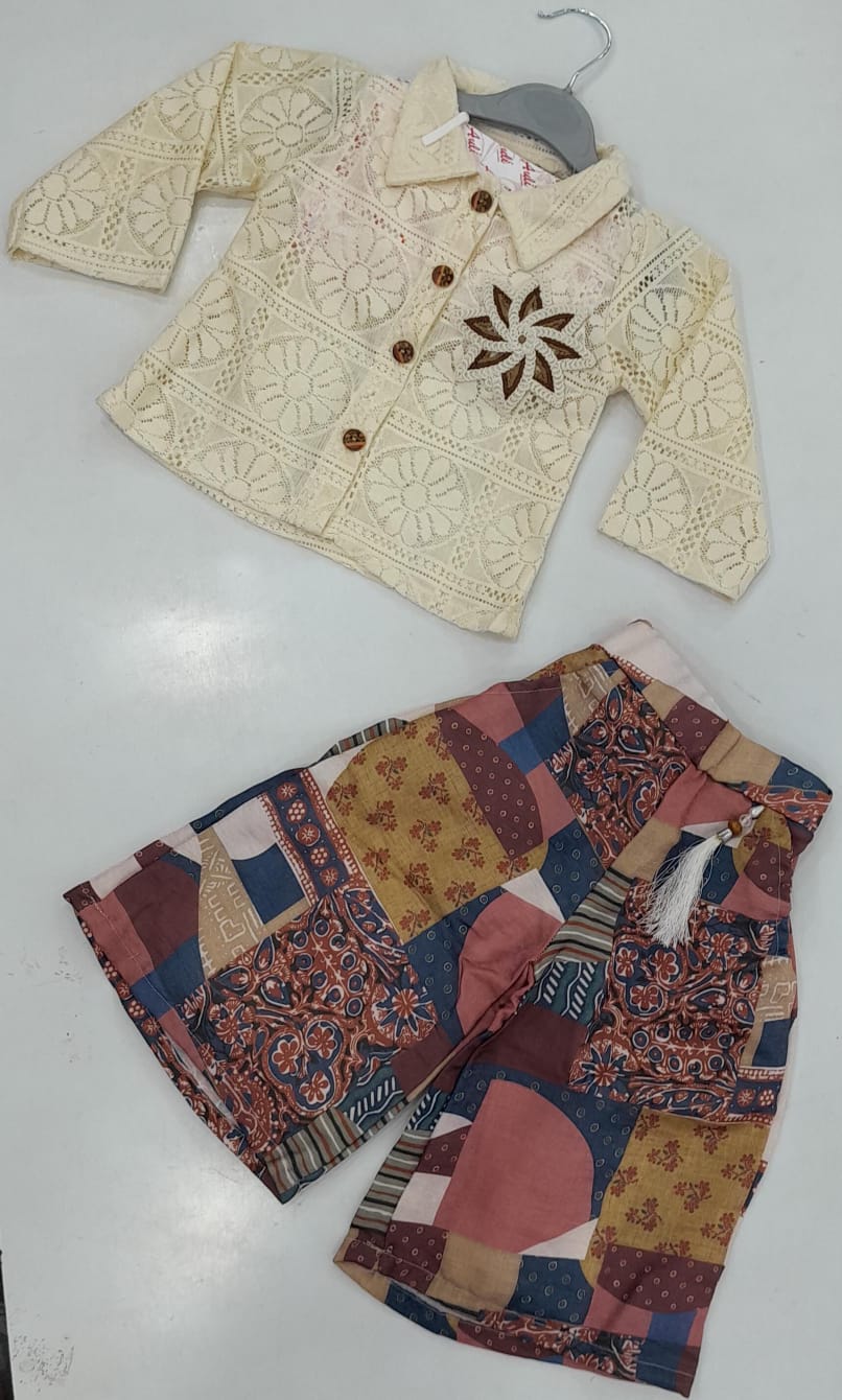 Girls Crochet Jacket & Patchwork Shorts Set – 1352