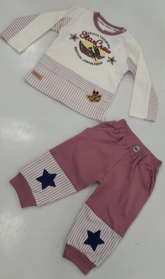 Boys Star Crew Graphic Tee & Star Patch Pants Set