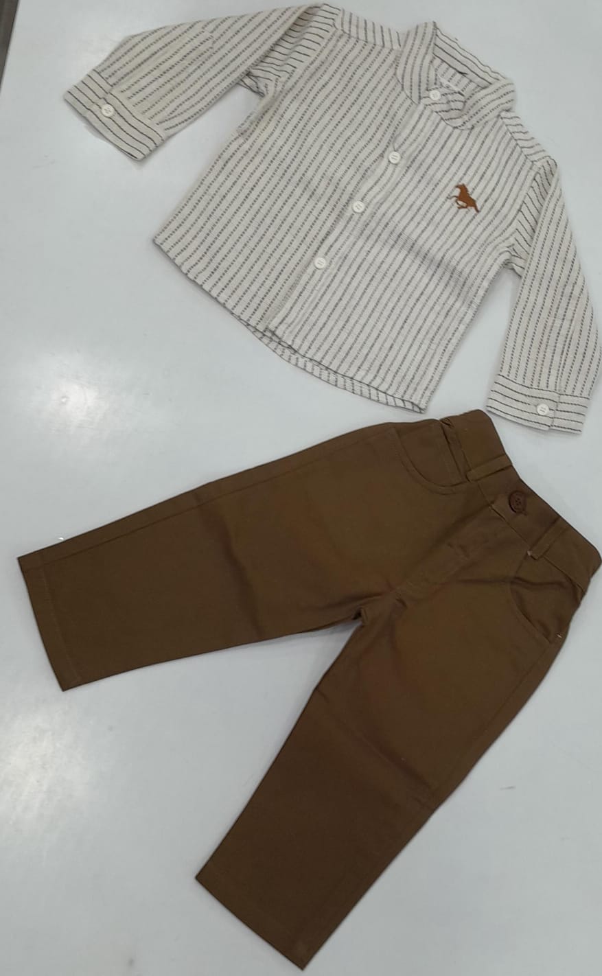Boys Striped Shirt & Brown Trousers Set