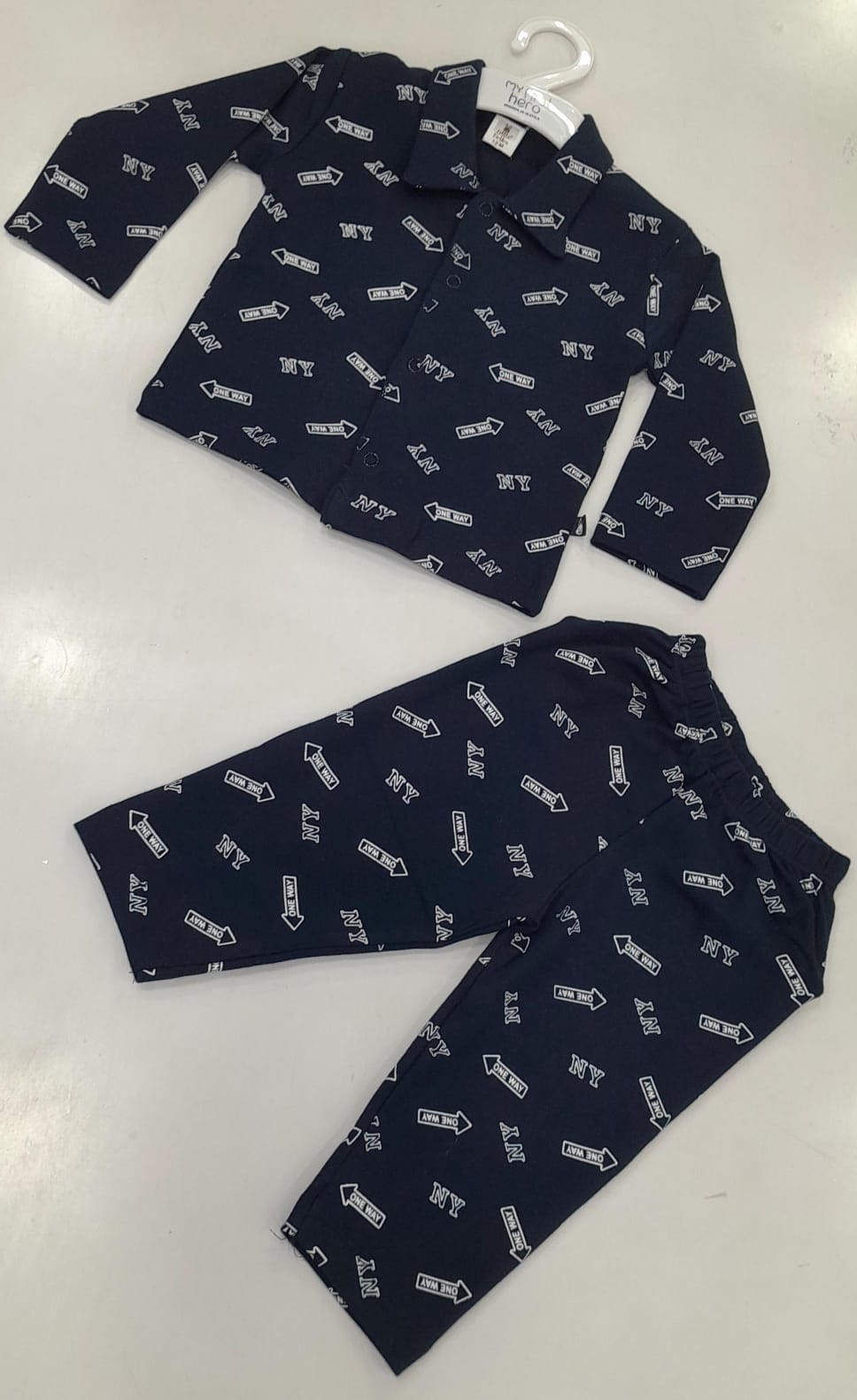 Unisex Navy Blue NY & Arrow Print Pyjama Set