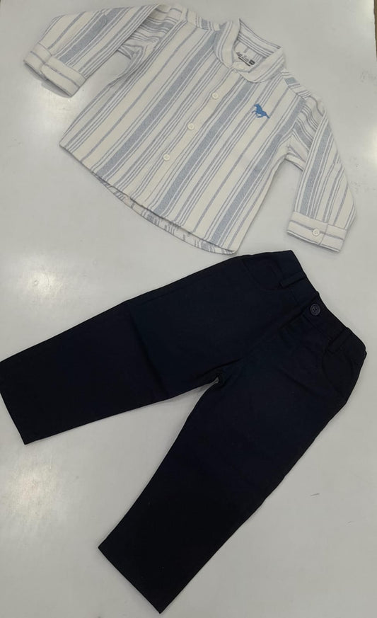 Boys Blue Stripe Shirt & Navy Trousers Set