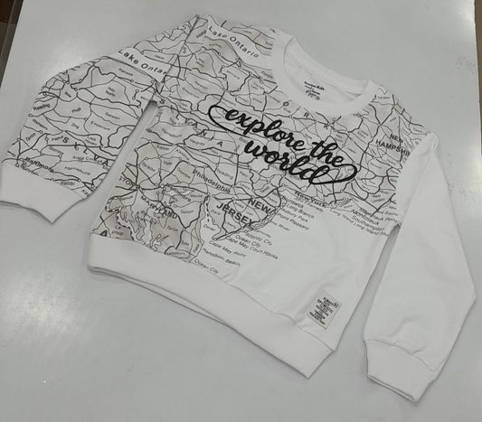 Boys White Explore the World Map Print Sweatshirt