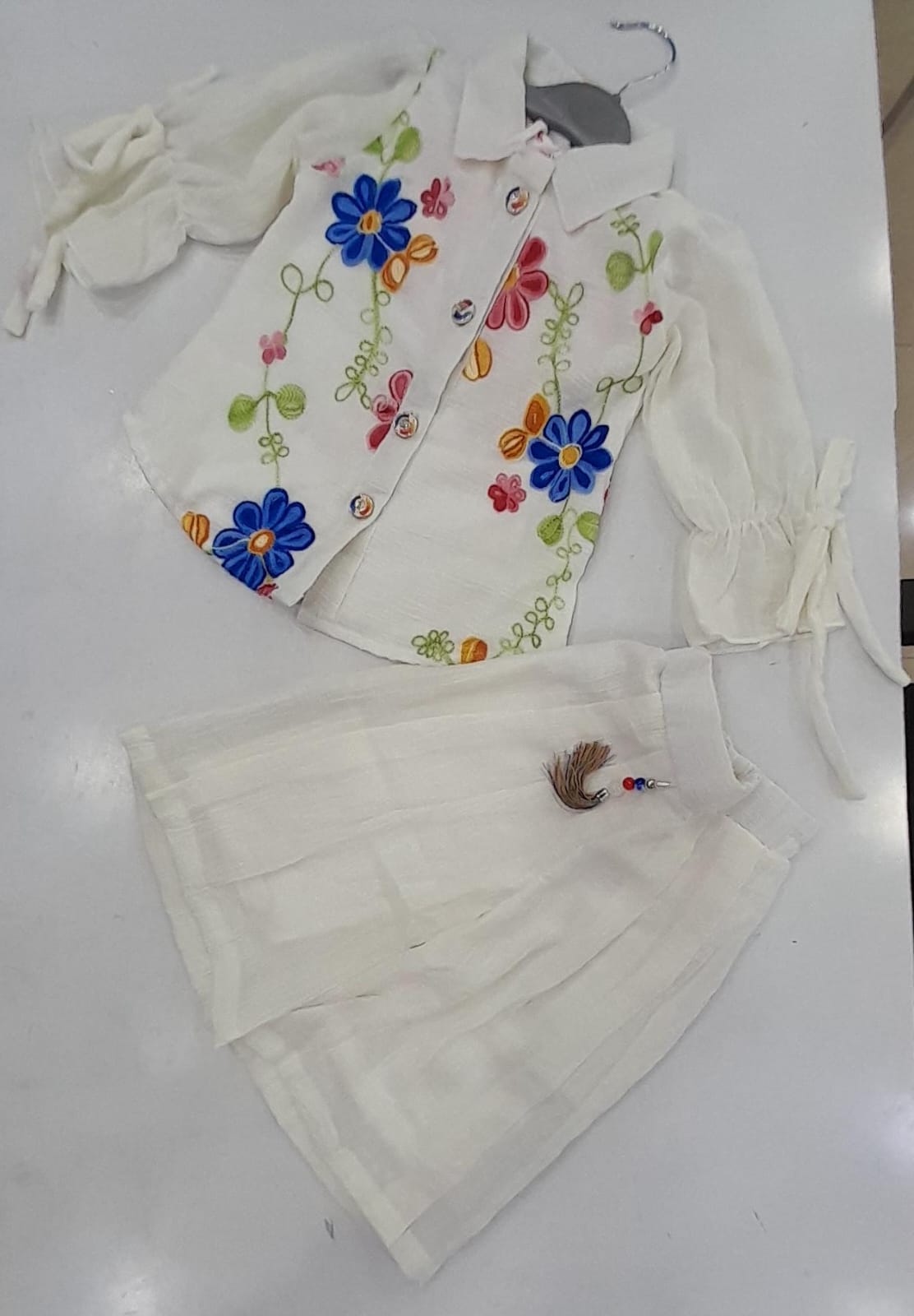 Mint Kids Floral Embroidered Top & Bottom Set