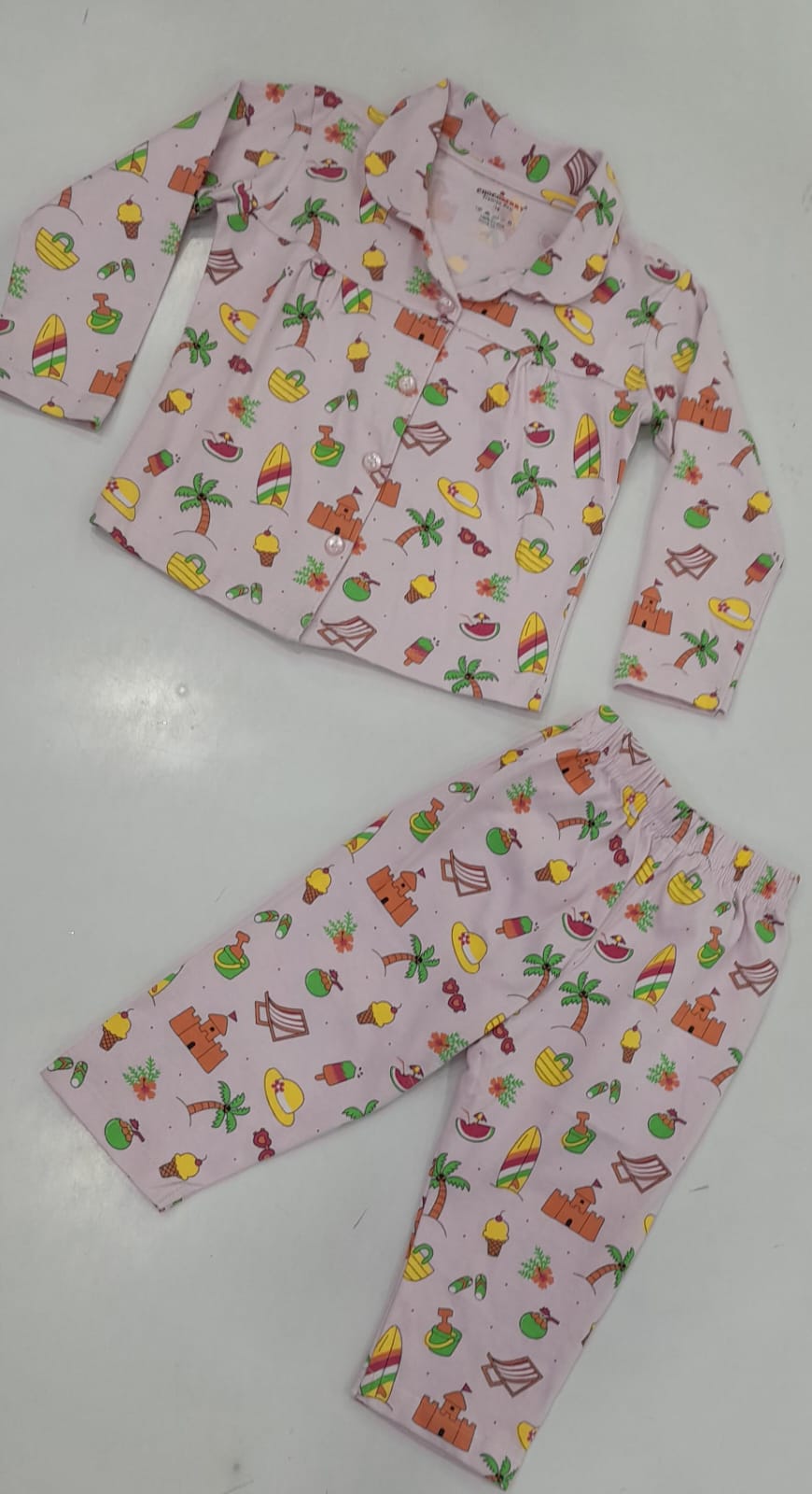Girls Pink Beach Print Pyjama Set