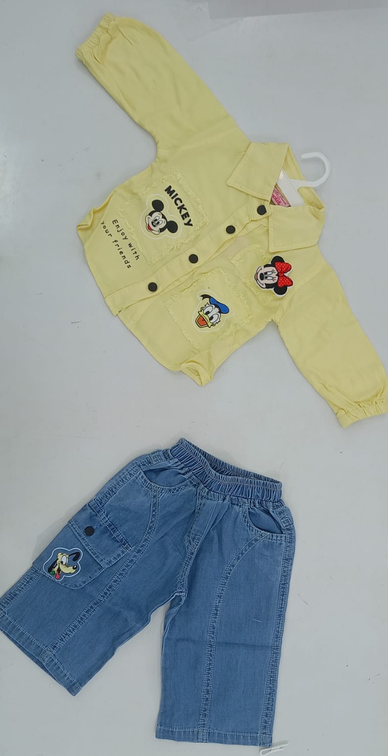 Mint Kids Cartoon Print Top & Denim Shorts Set
