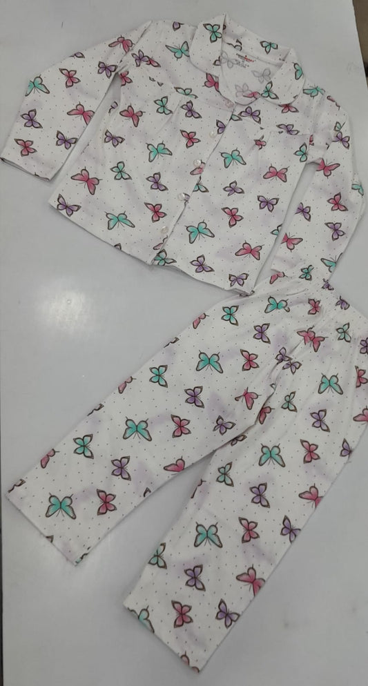 Girls White Butterfly Print Pyjama Set