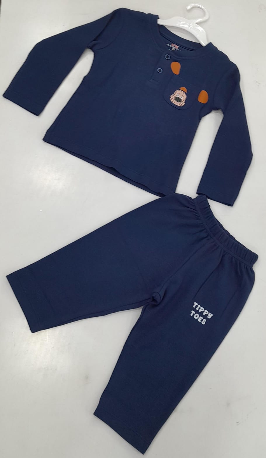 Unisex Navy Blue Bear Appliqué Top & Pants Set