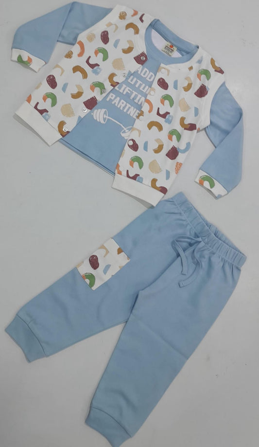 Blue Printed Baby Tracksuit Set