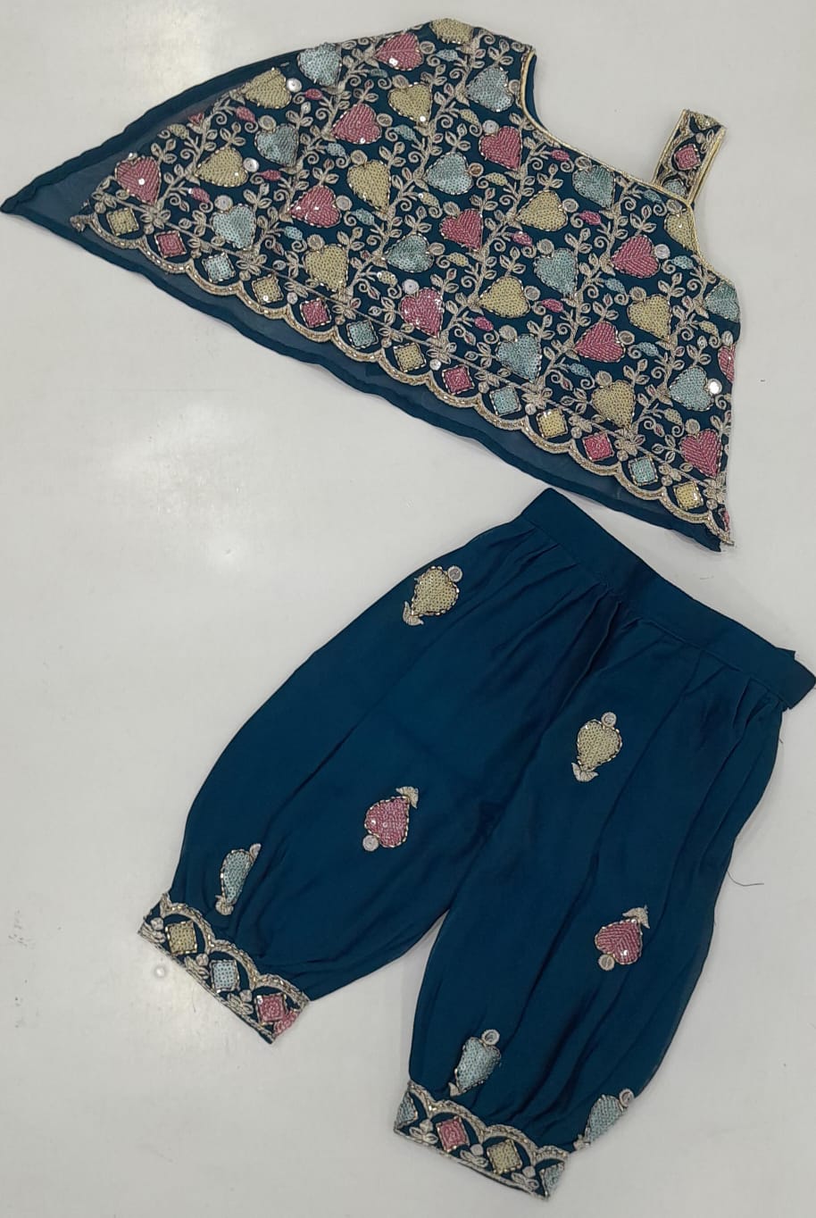 Navy Embroidered Peplum & Dhoti Set